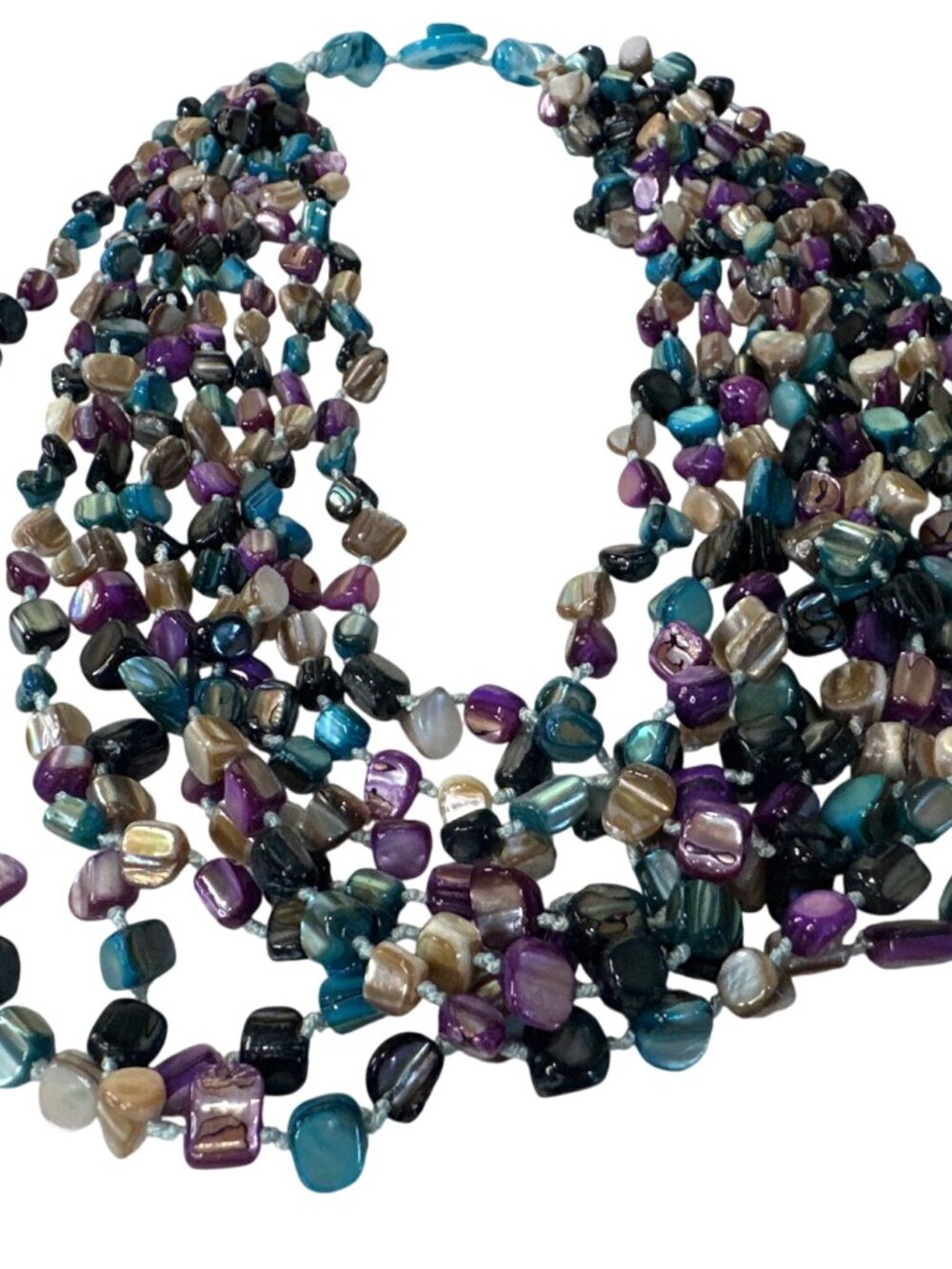 Statement Beaded Necklace Button Clasp Multistrand 18" Colorful Chunky